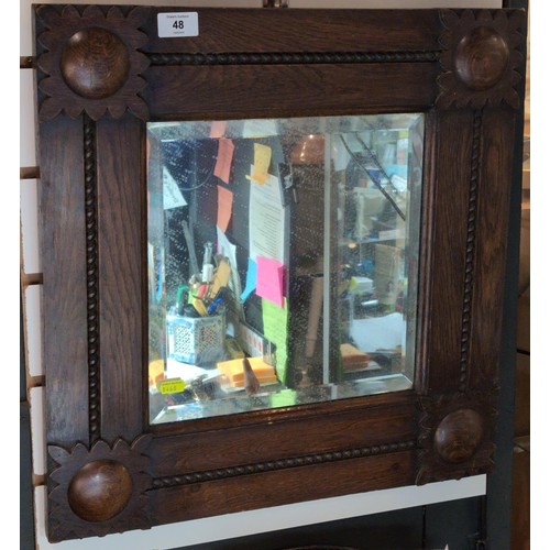 48 - Wide oak framed bevelled mirror 50 x 50cm