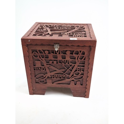 501 - Lift top decorative work box with haberdashery contents