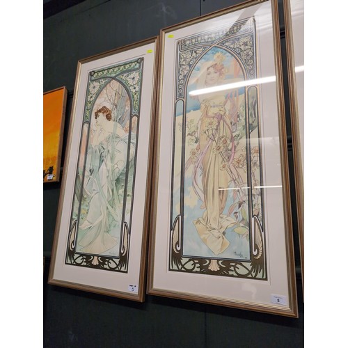 5 - Mucha- 'The Four Seasons' prints. Each 44.5cm x 99cm.