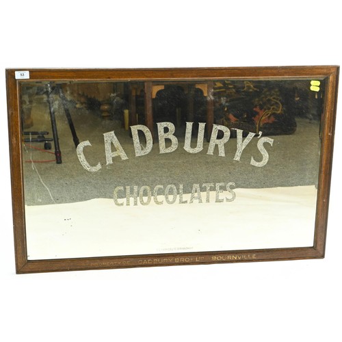 53 - Cadbury Chocolates advertising mirror 'O.C. Hawkes Ltd. Birmingham' in oak frame with gilt letters '... 