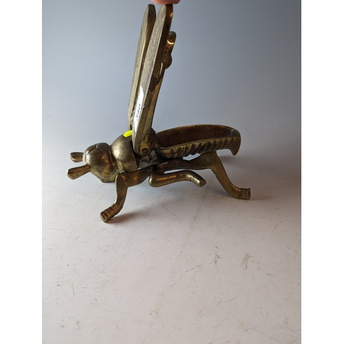 340 - Large brass cicada box with hinged wings. L21cm x H 9cm