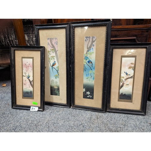 18A - Four oriental style paintings of birds, framed 40 x 16.5cm (largest)