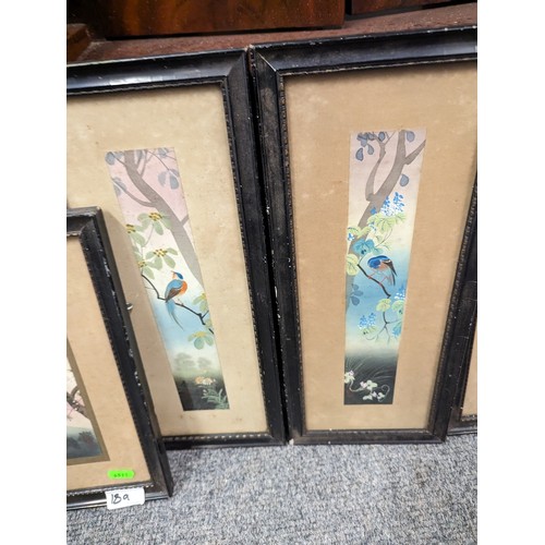 18A - Four oriental style paintings of birds, framed 40 x 16.5cm (largest)