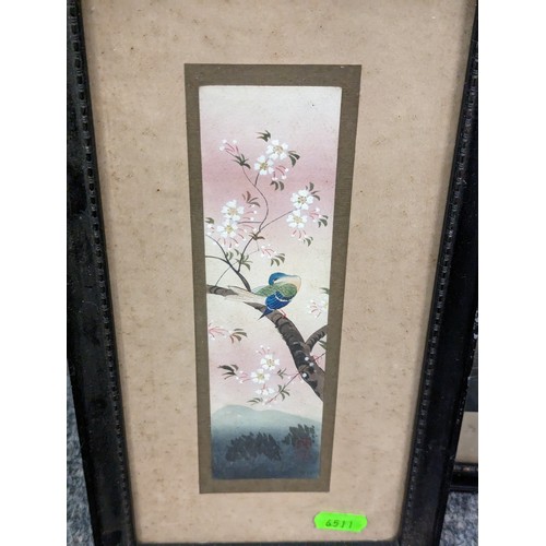 18A - Four oriental style paintings of birds, framed 40 x 16.5cm (largest)