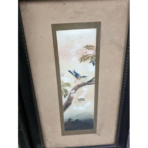 18A - Four oriental style paintings of birds, framed 40 x 16.5cm (largest)