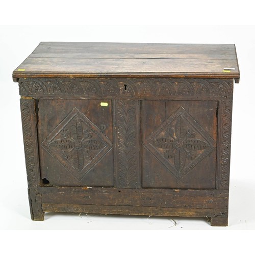 504 - Carved oak coffer W80 x D44 x H60cm