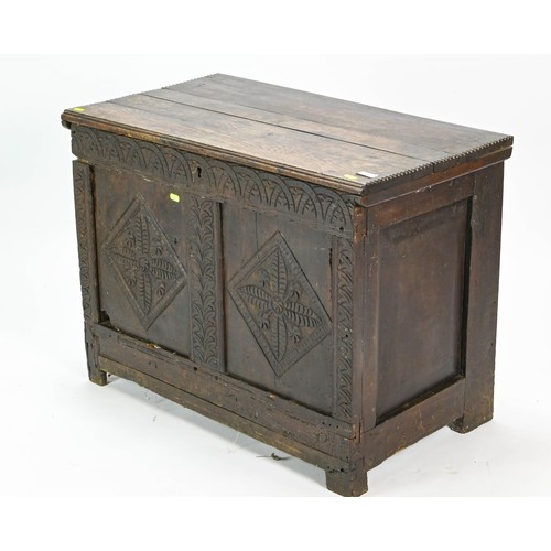 504 - Carved oak coffer W80 x D44 x H60cm