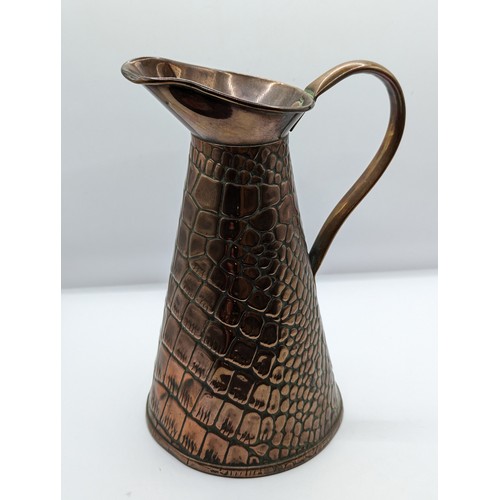 350 - Joseph Sankey reptile skin style water jug, height 22cm, & a horn beaker / shaker