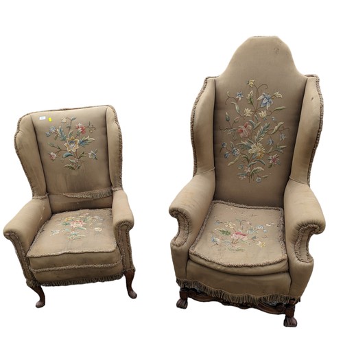 553 - Victorian his and hers wing back arm chairs and upholstered backs