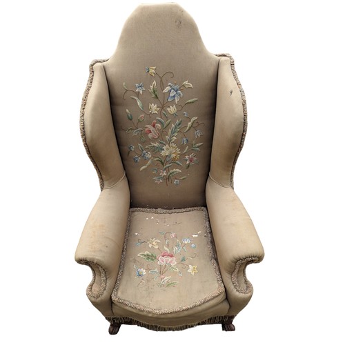 553 - Victorian his and hers wing back arm chairs and upholstered backs