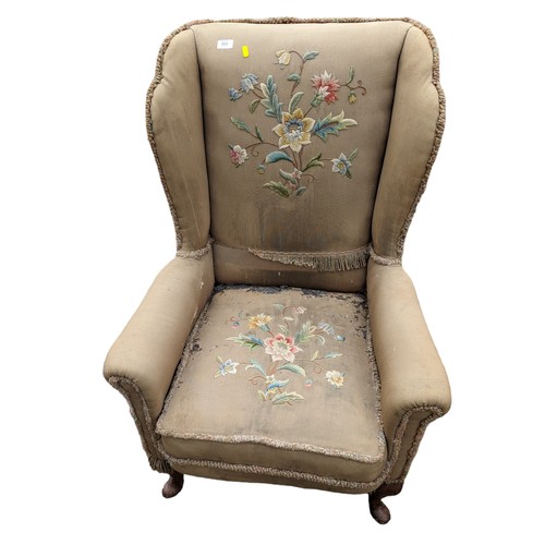 553 - Victorian his and hers wing back arm chairs and upholstered backs