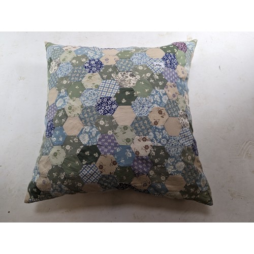 499A - Patchwork cushion in greens and blues 