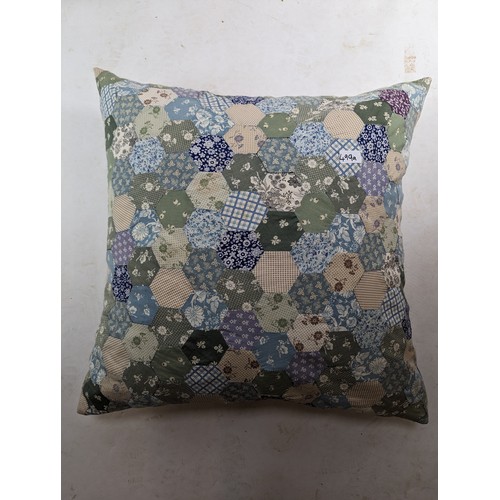 499A - Patchwork cushion in greens and blues 