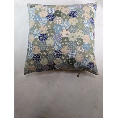 499A - Patchwork cushion in greens and blues 