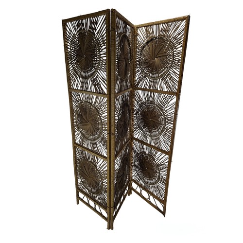 559 - Woven rattan tri-fold screen, Ht. 182cm W50cm (each panel)