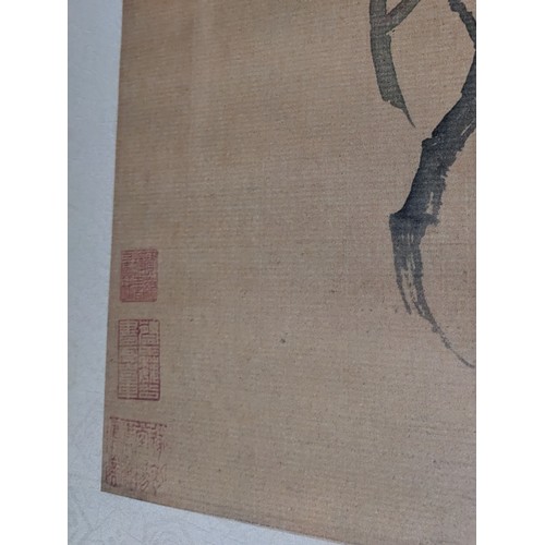 1 - Painted floral Chinese scroll with and characters 52.5cm x 170cm