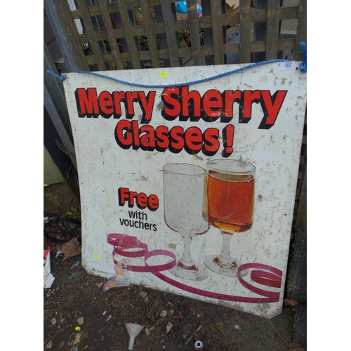 157 - 'Merry Sherry Glasses' advertising sign 90m x 92cm