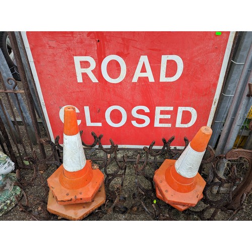 52 - 'Road Closed' sign together with four plastic cones