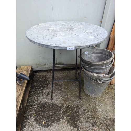 93 - Circular slate topped garden table dia. 60cm