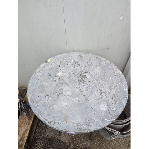 93 - Circular slate topped garden table dia. 60cm