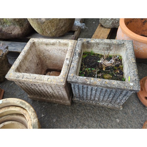 13 - Pair of square section concrete planters W36 x D36 x H36cm