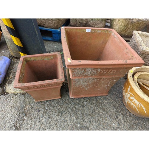 15 - Two terracotta square section planters marked 'Jardin', largest W45 x D46 x H43cm