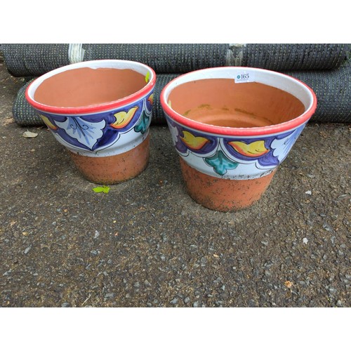 165 - Two painted terracotta planters, dia. 26 x ht. 20cm