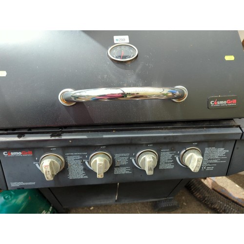 210 - Cosmo grill bbq with side burner and 13kg gas bottle (content unknown)