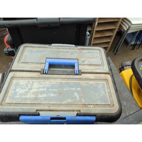 228 - Four fishing boxes/seats, one plastic fishing accessories box and a canvas kit bag