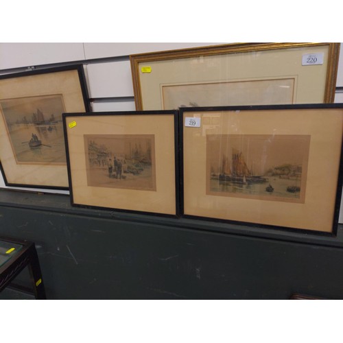 744 - 3 drypoint etchings of Brixham Harbour by Henry G Walker