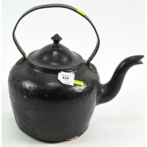 748 - Cast iron kettle painted black H33cm