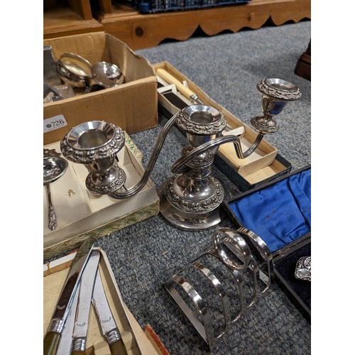 726 - Box of mostly silver plated items including flatware with some stainless items.