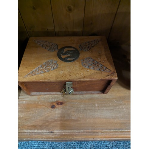 723 - Jewellery chest (musical), wooden box and small stool