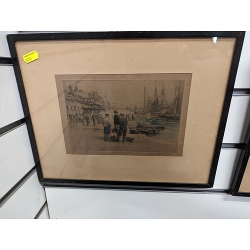 744 - 3 drypoint etchings of Brixham Harbour by Henry G Walker