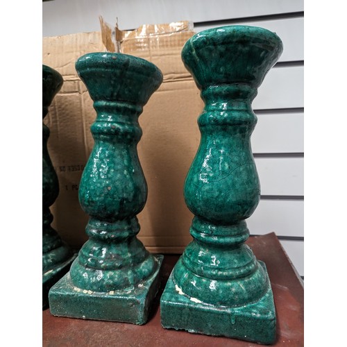 745 - 6 x green glazed ceramic candle holders Approx H32cm  