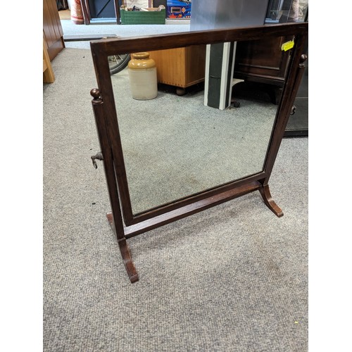 713 - Mahogany foldable 3 tier cake stand with a table top swing mirror. 