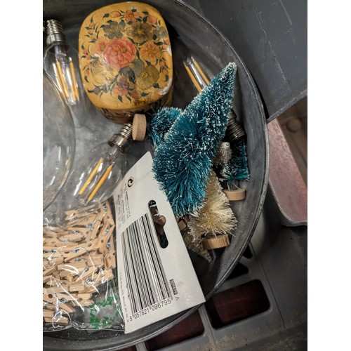 740 - Grey bread tray filled with different collectables and gifts inc. pencils, wooden trinket boxes, sma... 