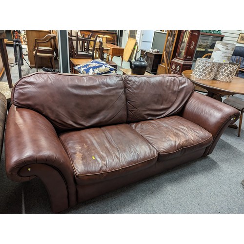 720 - Laura Ashley leather sofa. W 220cm x D 93cm x H 80