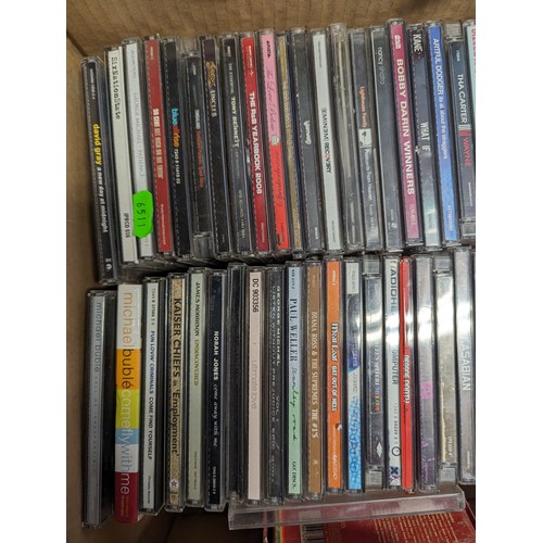 763 - Collection of CD's in cardboard box Inc red hot chilli peppers etc 