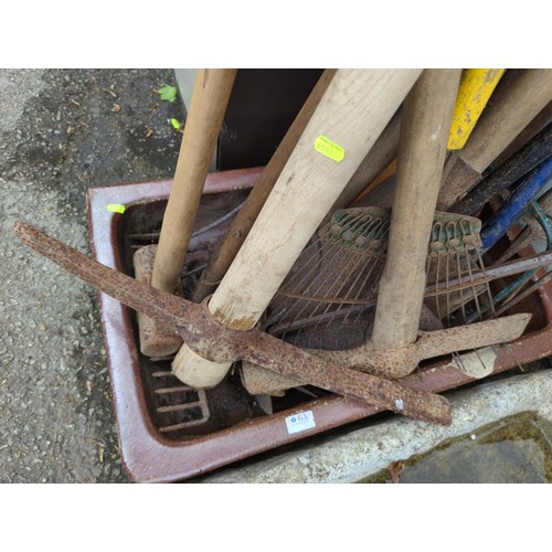 62 - Quantity of garden tools inc. forks, shovels etc.,