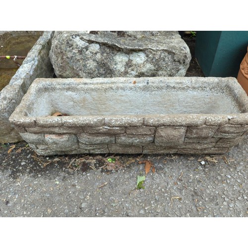 66 - Concrete brick effect rectangular planter W62 x D20 x H17cm