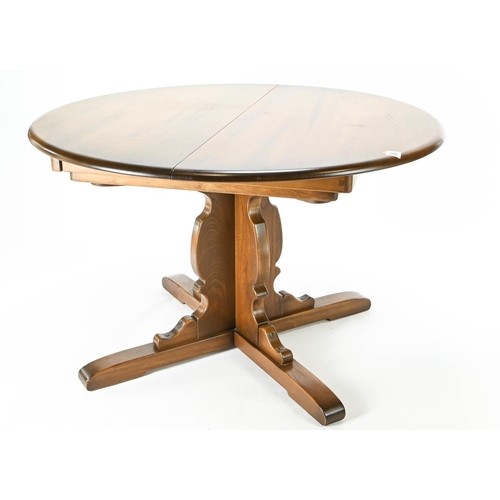 1 - Ercol old colonial pedestal dining table, model 788 unextended 115cm diameter by 73cm height