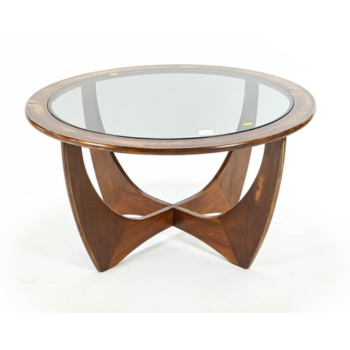 9 - G Plan style Glass Top Coffee Table. D84cm H45cm