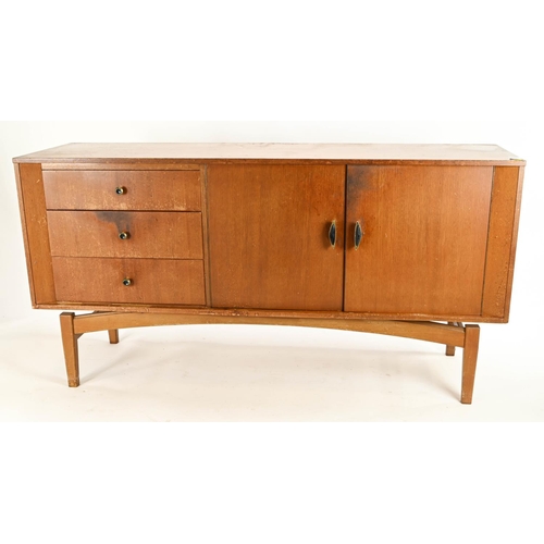 19 - Mid century modern Austinsuite sideboard. Comprised of 3 drawers and cupboard. W154cm D46cm H78.5cm