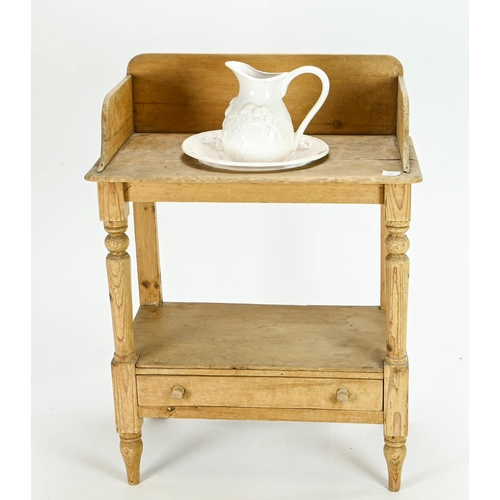 25 - Strip pine wash stand with jug and bowl 68cm by 40cm by 91cm