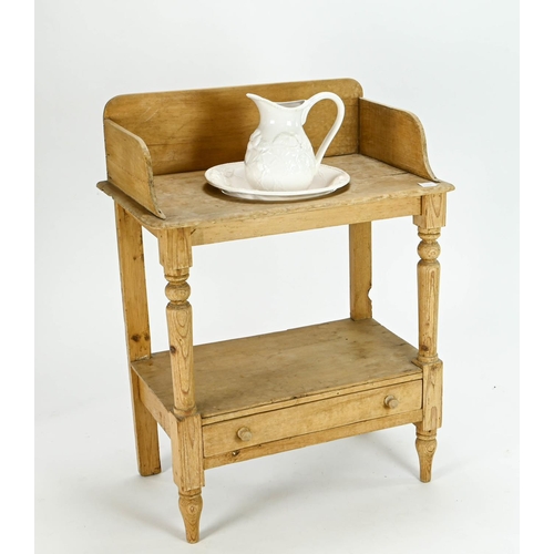 25 - Strip pine wash stand with jug and bowl 68cm by 40cm by 91cm