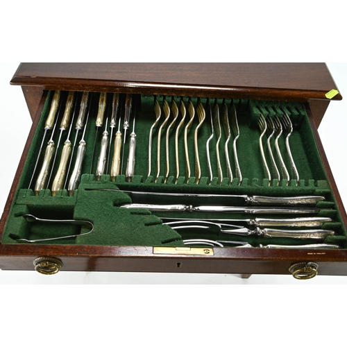 26 - Canteen of Unity cutlery (incomplete) in mahogany 2 drawer unit. W58cm D49cm H75cm