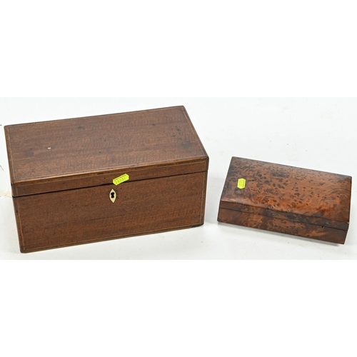 29 - Tea caddy together with small maple veneered box. Largest w31cm d16cm h15cm