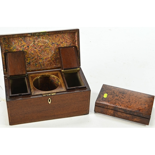 29 - Tea caddy together with small maple veneered box. Largest w31cm d16cm h15cm