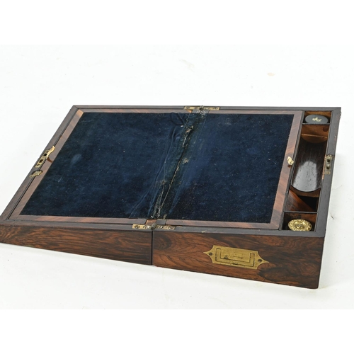 30 - Rosewood writing slope, with inset mother of pearl detail. W40.5cm D25cm H13cm